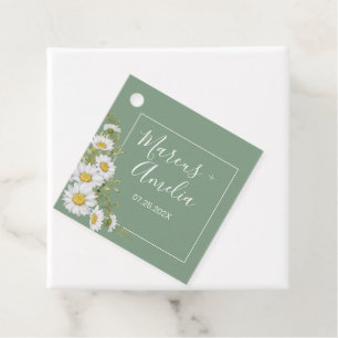 Pretty Basil Green & White Daisies Wedding  Favour Tags