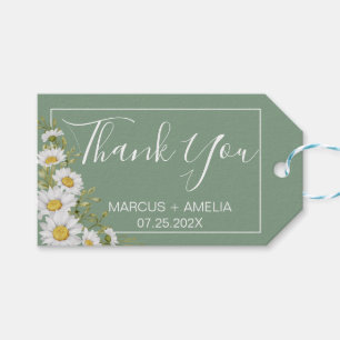 Pretty Basil Green & White Daisies Wedding Gift Tags