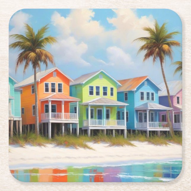 Pretty Beach Houses Paper Coaster (Front)