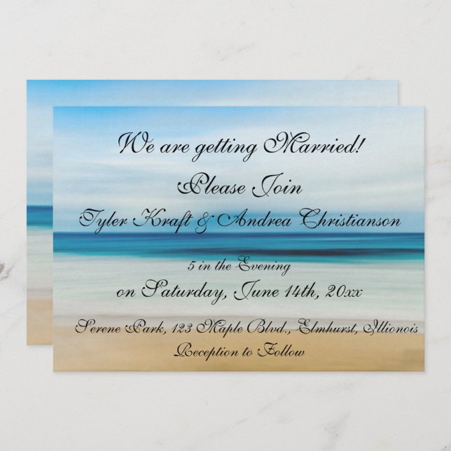 Pretty Beach Ocean Waves Scene Wedding Invitation (Front/Back)
