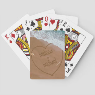 Pretty Beach Sand Writing Couples Playing Cards