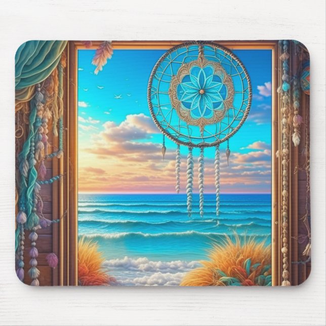 Pretty Beachy Dreamcatcher on Window  Mouse Pad (Front)