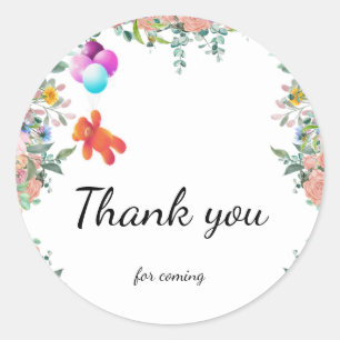 Pretty Bear flower Balloon floral birthday party   Classic Round Sticker