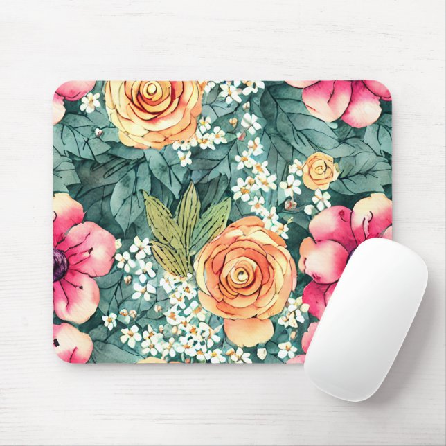 Pretty beautiful watercolor botanical artwork mouse pad (With Mouse)