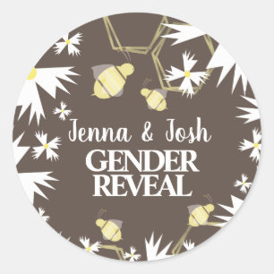 Pretty Bee Floral Botanical Yellow White Daisy Classic Round Sticker