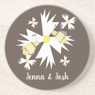 Pretty Bee Floral Botanical Yellow White Daisy Coaster