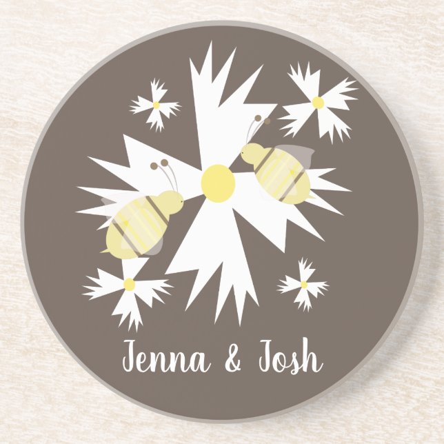 Pretty Bee Floral Botanical Yellow White Daisy Coaster (Front)