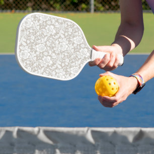 Pretty Beige And White Floral Pickleball Paddle