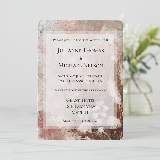 Pretty Beige Blush Pink Boho Floral Wedding Invitation (Standing Front)