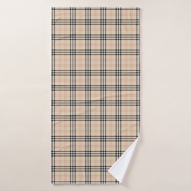 Pretty Beige Plaid Tartan Bath Towel (Bath Towel)
