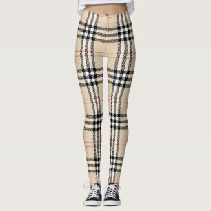 Pretty Beige Plaid Tartan Leggings
