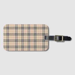 Pretty Beige Plaid Tartan Luggage Tag
