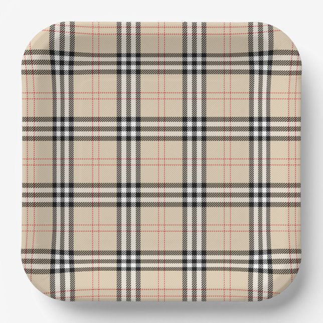 Pretty Beige Plaid Tartan Paper Plate (Front)