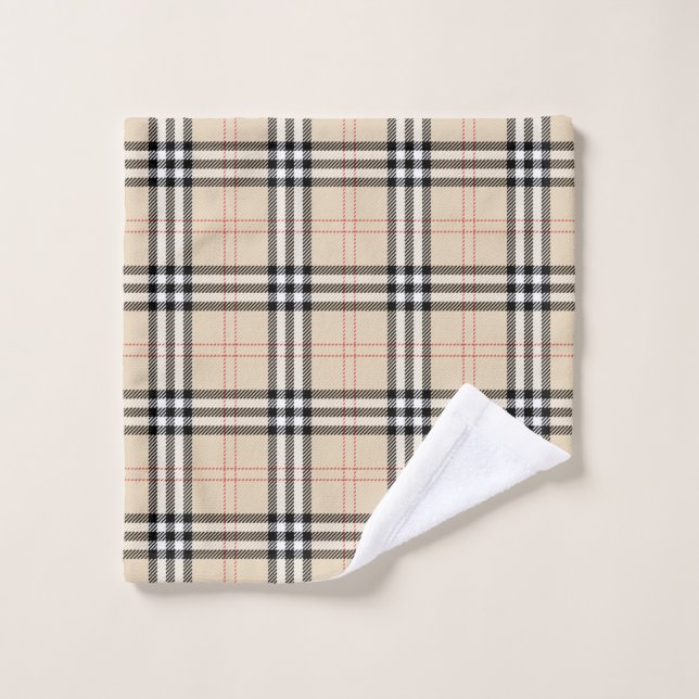 Pretty Beige Plaid Tartan Wash Cloth (Wash Cloth)