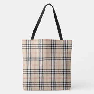 Pretty Beige Plaid Tote Bag