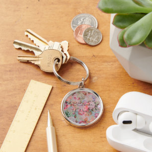 Pretty “Believe in YOUrself” quote roses floral Key Ring