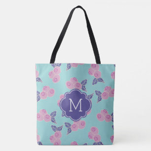 Pretty Berries Pattern Monogram Tote Bag