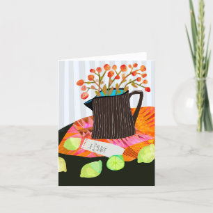 Pretty Berry Flowers in Jug BLANK Greeting Card