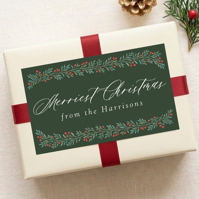 Pretty Berry Garland Christmas Personalised Rectangular Sticker (Creator Uploaded)