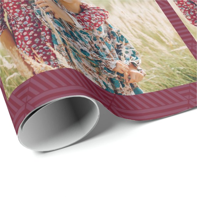 Pretty Berry Red Geometric Print Photo Christmas Wrapping Paper (Roll Corner)