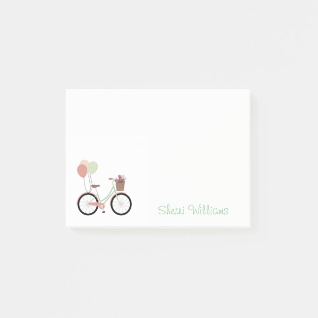 Pretty Bicycle Personalised Post It Note Pad (Front)