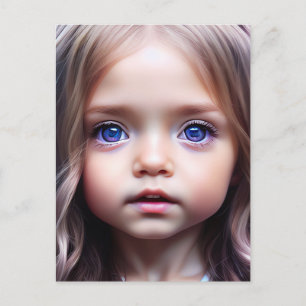 pretty BIG EYED little girl art Postcard