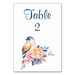 Pretty Bird and Flowers Customisable Table Card