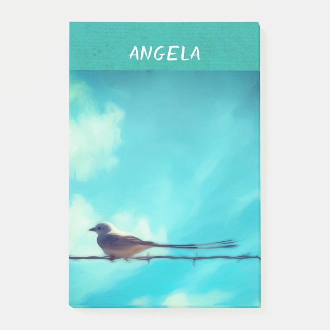 pretty bird on turquoise blue sky personalised  post-it notes (Front)