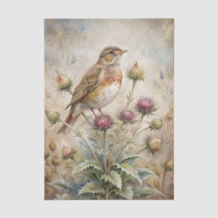 Pretty Bird Perched on Purple Thistle Flowers Tissue Paper