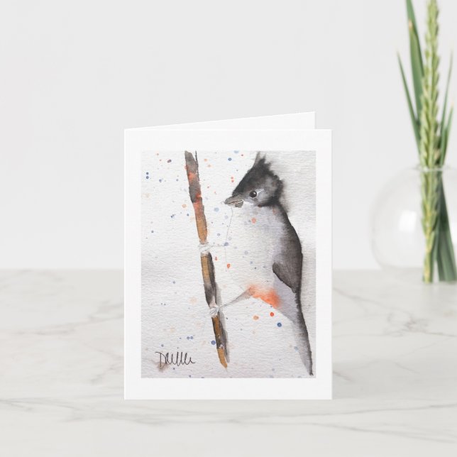 Pretty Bird Watercolor Christmas Card (Front)