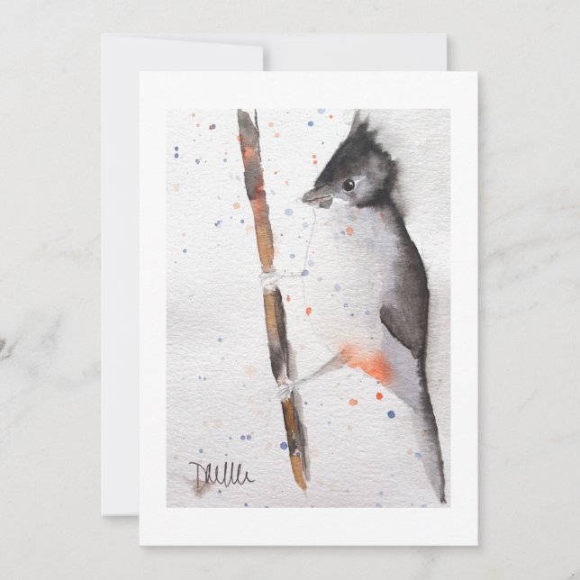 Pretty Bird Watercolor Christmas Invitation (Front)