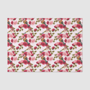 Pretty Birds Perched on Pink & Red Roses Tissue Paper