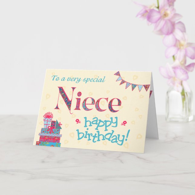 Pretty Birthday Card for Niece, Bunting, Gifts (Orchid)