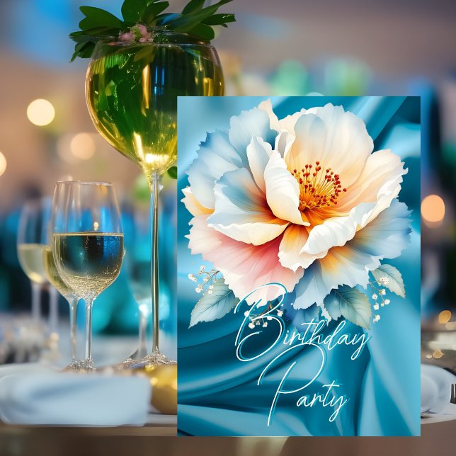 Pretty Birthday Party Delicate Blue Pink Floral Invitation (Creator Uploaded)