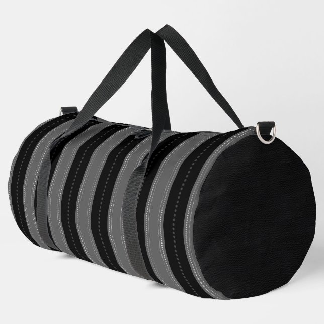 PRETTY BLACK AND GRAY VERTICAL STRIPES DUFFLE BAG (Left Corner)