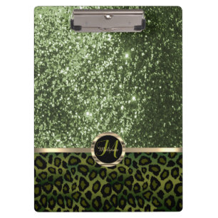 Pretty Black and Green Glitter Design Clipboard