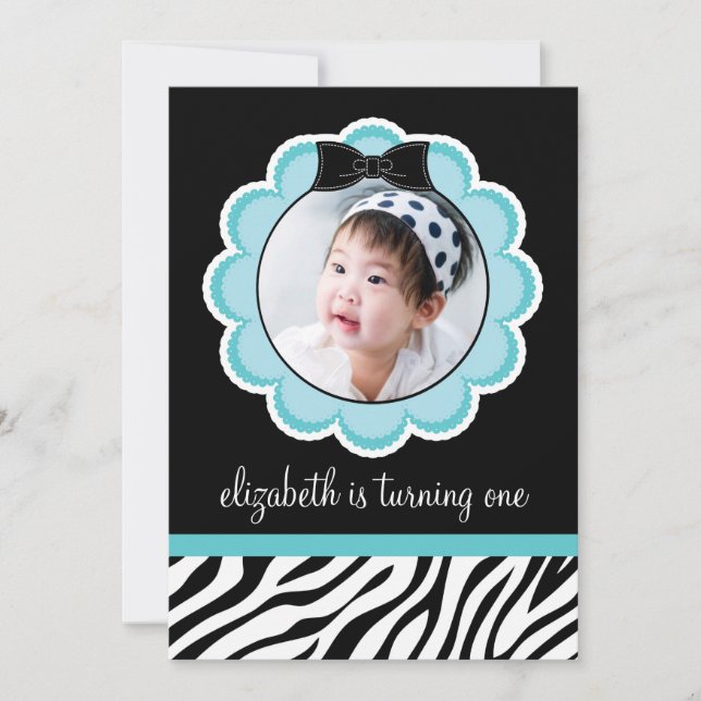 Pretty Black and Teal Birthday Party Invitation (Front)
