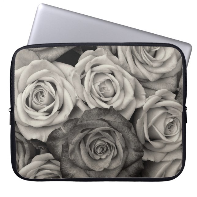Pretty Black and White Roses Bouquet of Flowers Laptop Sleeve (Front)
