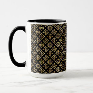 PRETTY BLACK & GOLD ROWS OF CELTIC KNOTS MUG