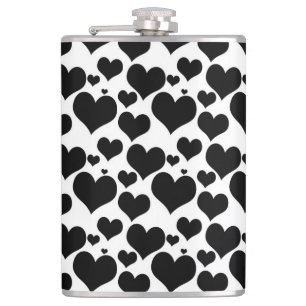 Pretty Black Hearts on White for your Valentine Hip Flask