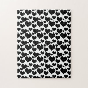 Pretty Black Hearts on White for your Valentine Jigsaw Puzzle