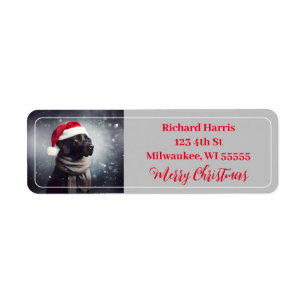 Pretty Black Lab In Scarf and Santa Hat