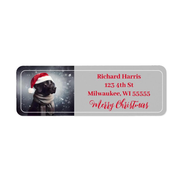 Pretty Black Lab In Scarf and Santa Hat (Front)