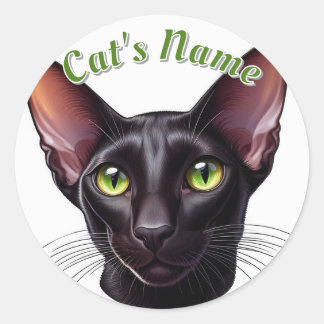 Pretty Black Oriental Shorthair Cat • Personalised Classic Round Sticker