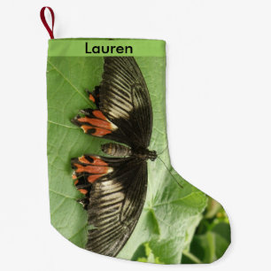 Pretty Black Red and Gold Butterfly Custom Small Christmas Stocking