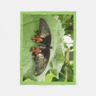 Pretty Black Red and Gold Butterfly Fleece Blanket