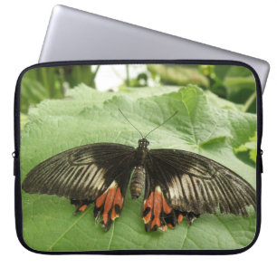 Pretty Black Red and Gold Butterfly Laptop Sleeve