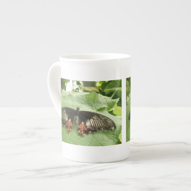 Pretty Black Red and Gold Butterfly Mug (Front Left)