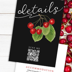 Pretty Black Red Cherries QR Code Wedding Details  Enclosure Card