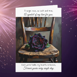 Pretty Black Rose on Rustic Chair Anniversary Card